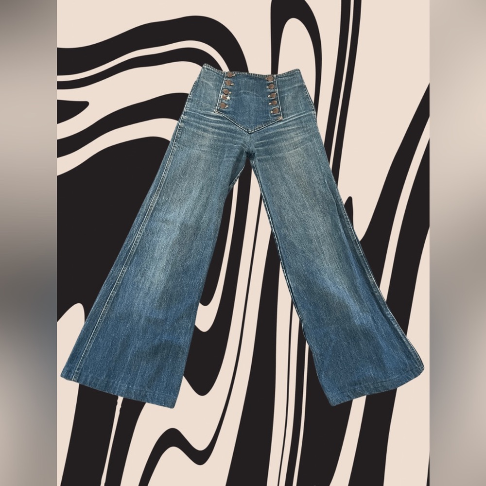 1970s Vintage Bell Bottom Jeans Bib Front